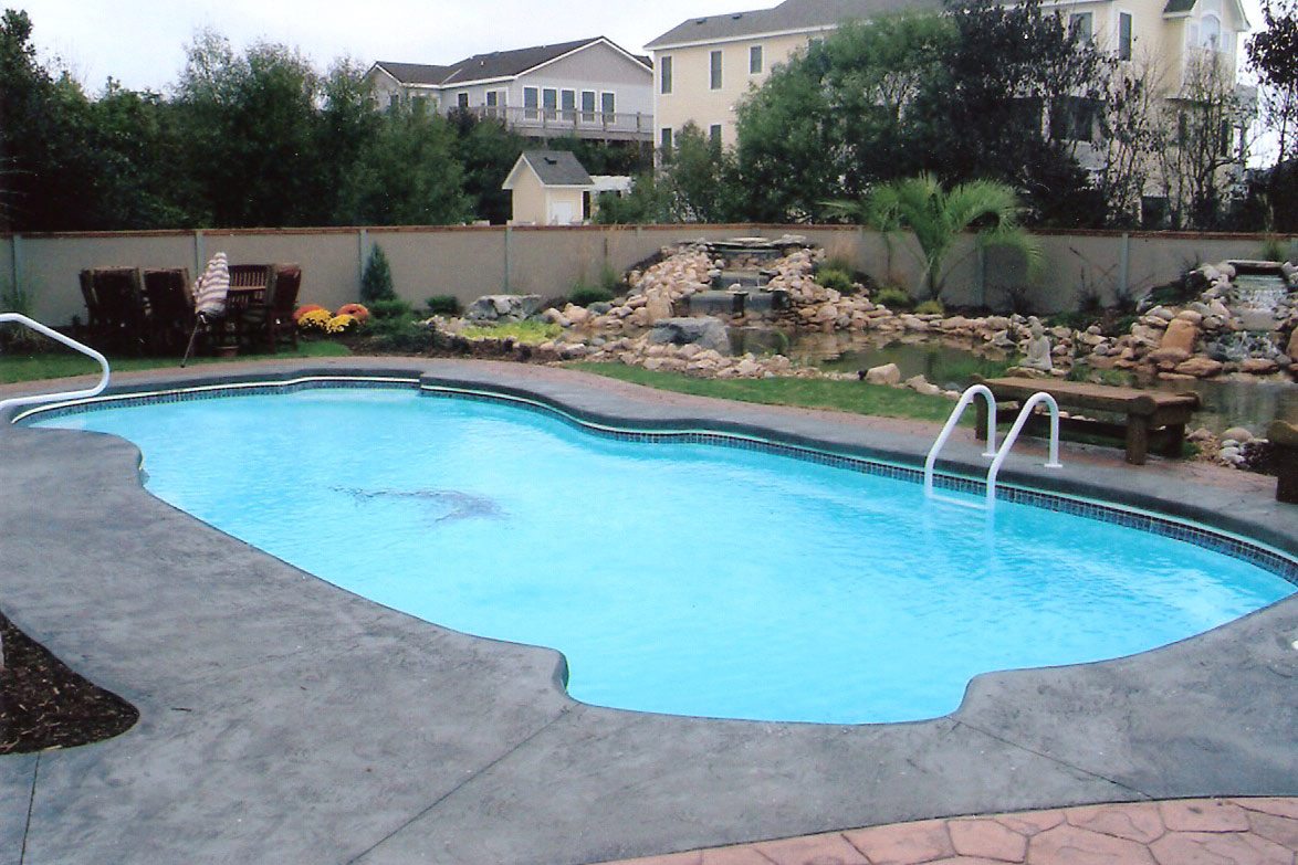 inground pool, water feature swimming pool Outer Banks, OBX water features, Currituck water fall swimming pool