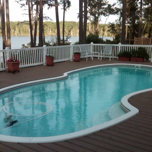 NC waterfront property, swimming pool, licensed contractor, Trex deck